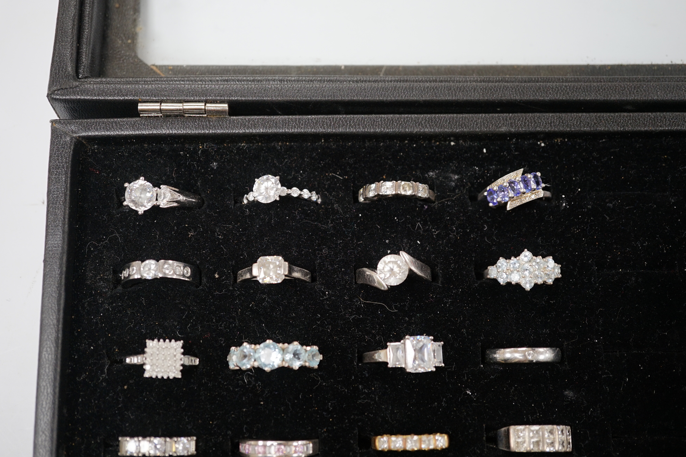 A collection of assorted paste set dress rings and sundry costume jewellery